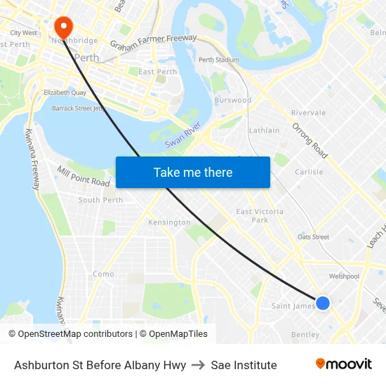 Ashburton St Before Albany Hwy to Sae Institute map