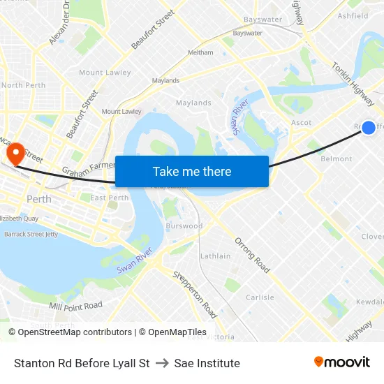 Stanton Rd Before Lyall St to Sae Institute map