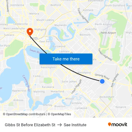 Gibbs St Before Elizabeth St to Sae Institute map