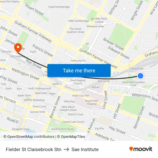 Fielder St Claisebrook Stn to Sae Institute map