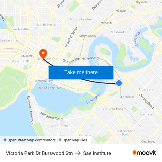 Victoria Park Dr Burswood Stn to Sae Institute map