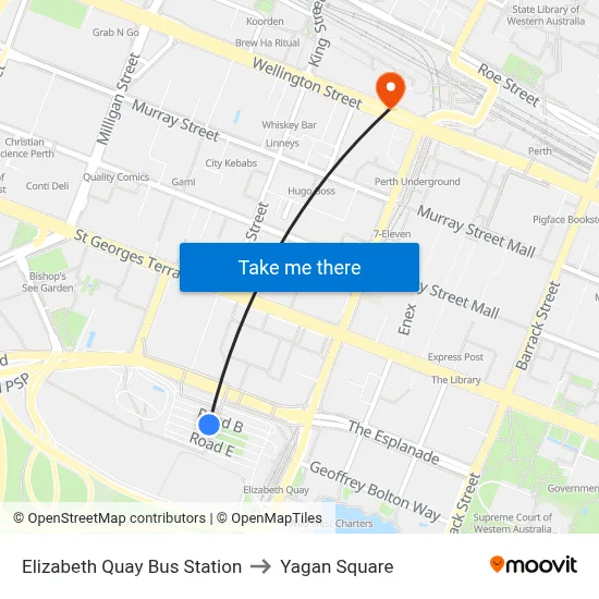 Elizabeth Quay Bus Station to Yagan Square map