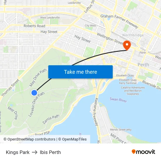 Kings Park to Ibis Perth map