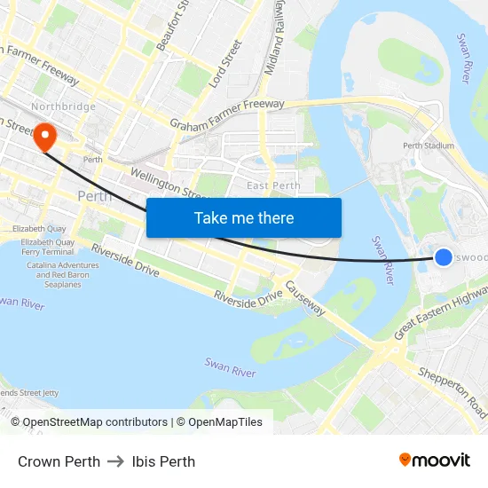 Crown Perth to Ibis Perth map