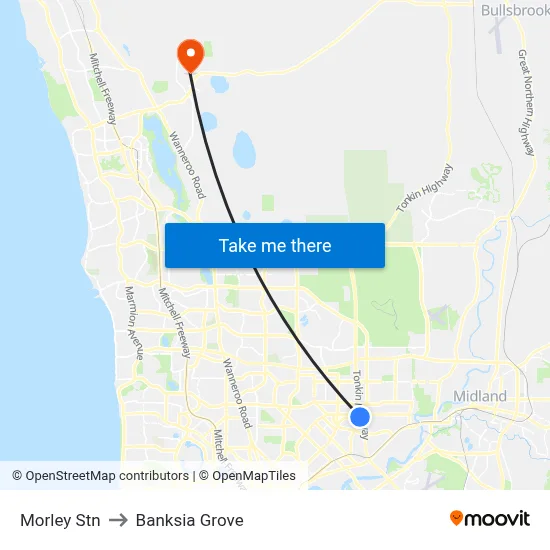 Morley Stn to Banksia Grove map