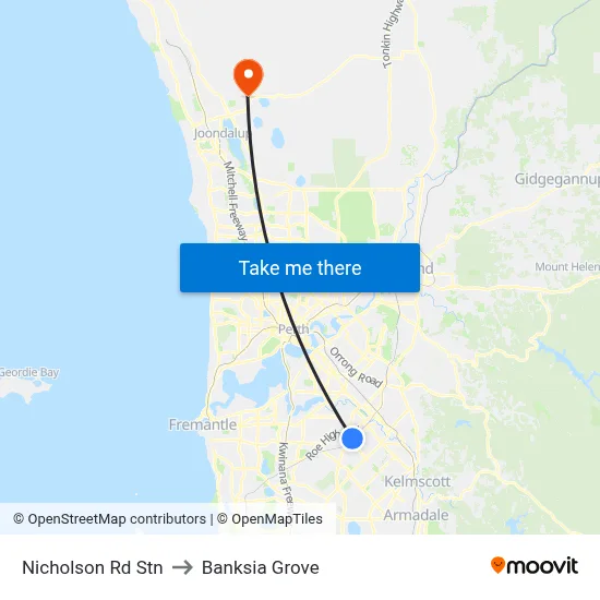 Nicholson Rd Stn to Banksia Grove map