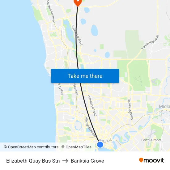 Elizabeth Quay Bus Stn to Banksia Grove map
