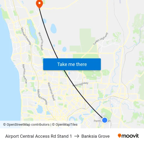 Airport Central Access Rd Stand 1 to Banksia Grove map