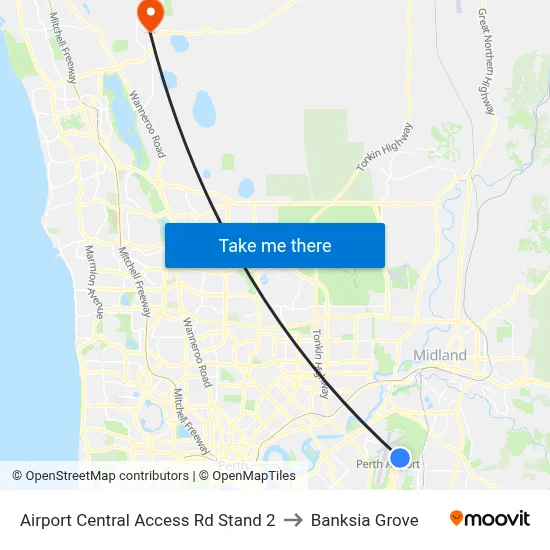 Airport Central Access Rd Stand 2 to Banksia Grove map