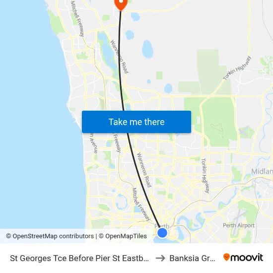 St Georges Tce Before Pier St Eastbound to Banksia Grove map