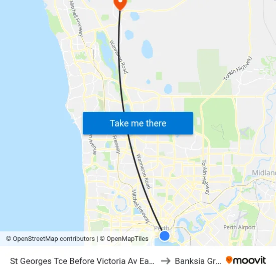 St Georges Tce Before Victoria Av Eastbound to Banksia Grove map