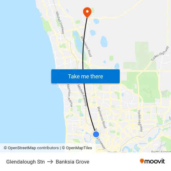 Glendalough Stn to Banksia Grove map
