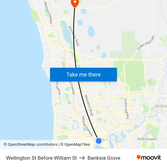 Wellington St Before William St to Banksia Grove map