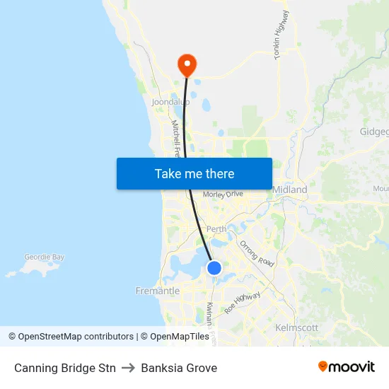 Canning Bridge Stn to Banksia Grove map