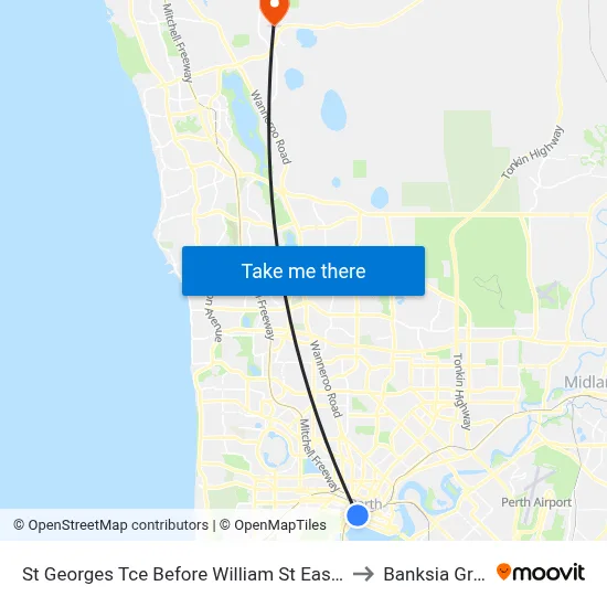 St Georges Tce Before William St Eastbound to Banksia Grove map