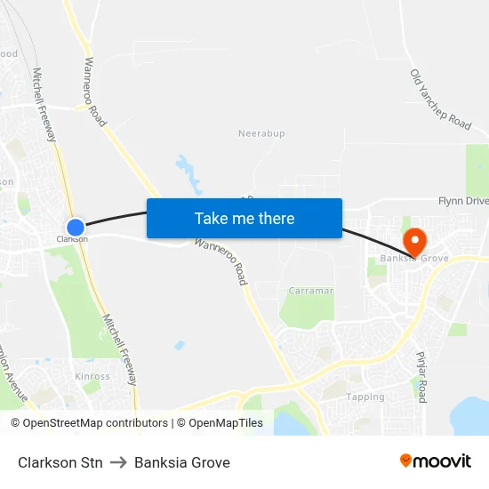 Clarkson Stn to Banksia Grove map