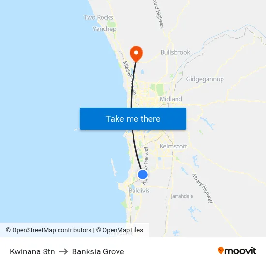 Kwinana Stn to Banksia Grove map