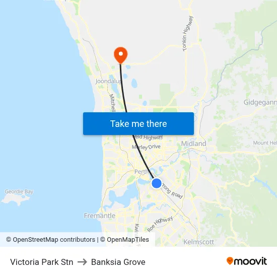 Victoria Park Stn to Banksia Grove map