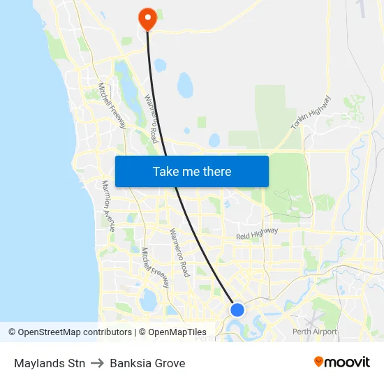 Maylands Stn to Banksia Grove map
