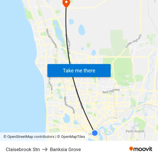 Claisebrook Stn to Banksia Grove map
