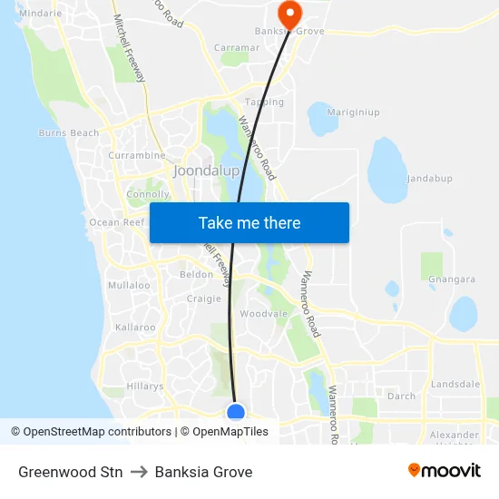 Greenwood Stn to Banksia Grove map
