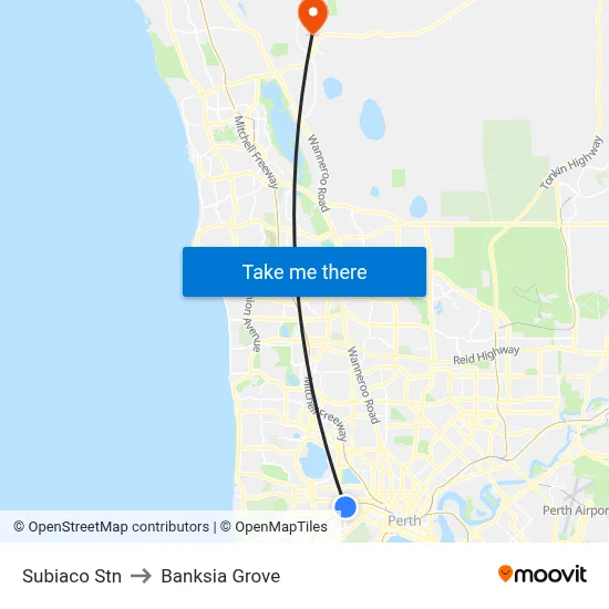 Subiaco Stn to Banksia Grove map