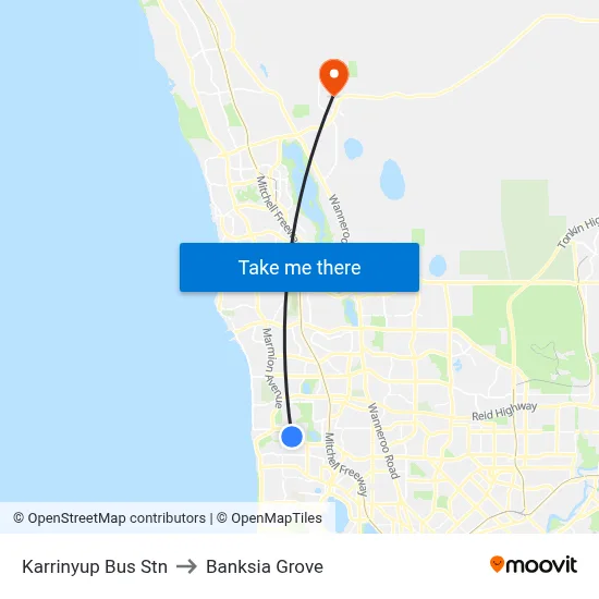Karrinyup Bus Stn to Banksia Grove map
