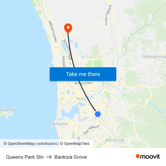 Queens Park Stn to Banksia Grove map