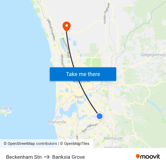 Beckenham Stn to Banksia Grove map