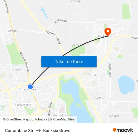 Currambine Stn to Banksia Grove map