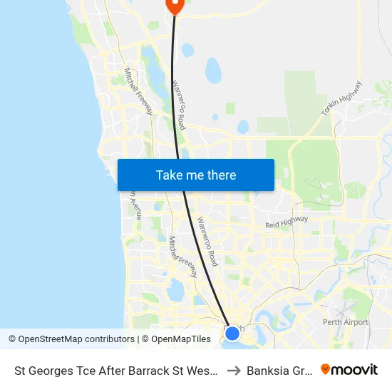 St Georges Tce After Barrack St Westbound to Banksia Grove map