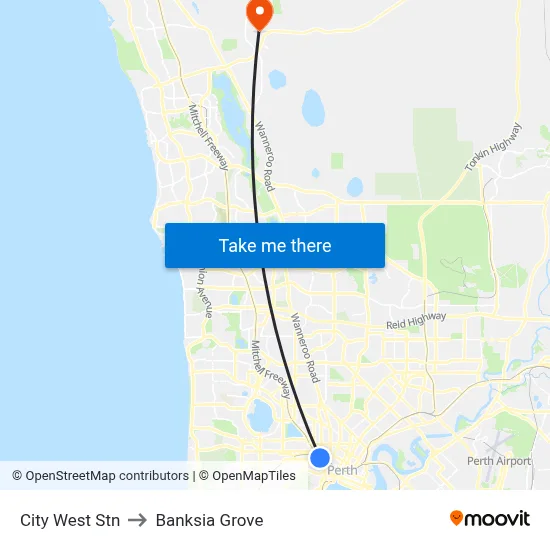 City West Stn to Banksia Grove map