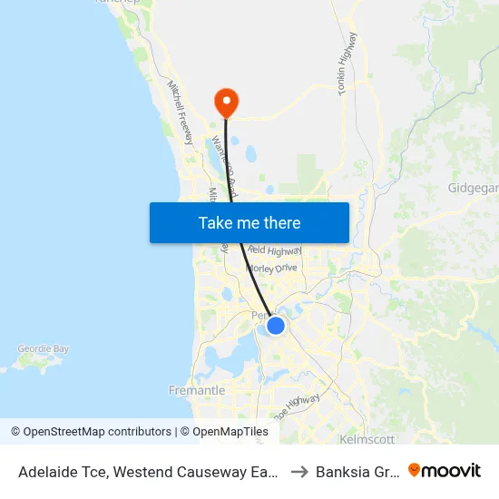 Adelaide Tce, Westend Causeway Eastbound to Banksia Grove map