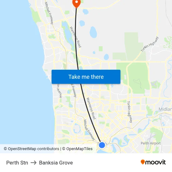Perth Stn to Banksia Grove map