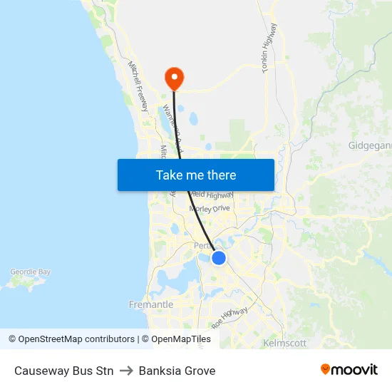 Causeway Bus Stn to Banksia Grove map