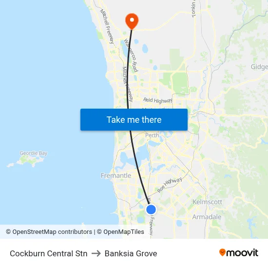 Cockburn Central Stn to Banksia Grove map