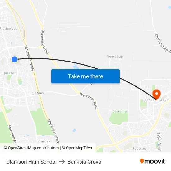 Clarkson High School to Banksia Grove map