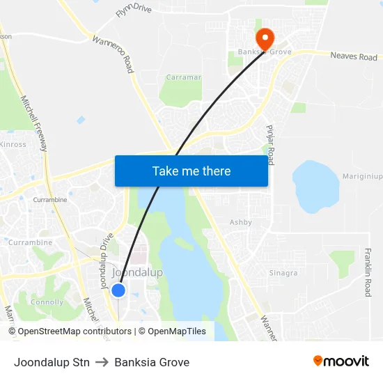 Joondalup Stn to Banksia Grove map