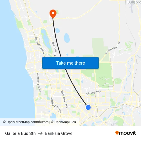 Galleria Bus Stn to Banksia Grove map
