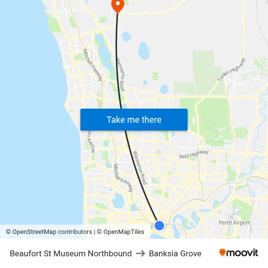 Beaufort St Museum Northbound to Banksia Grove map