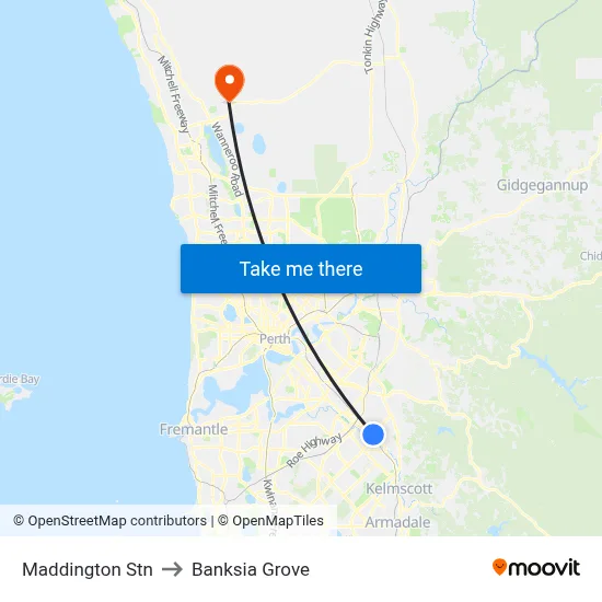 Maddington Stn to Banksia Grove map