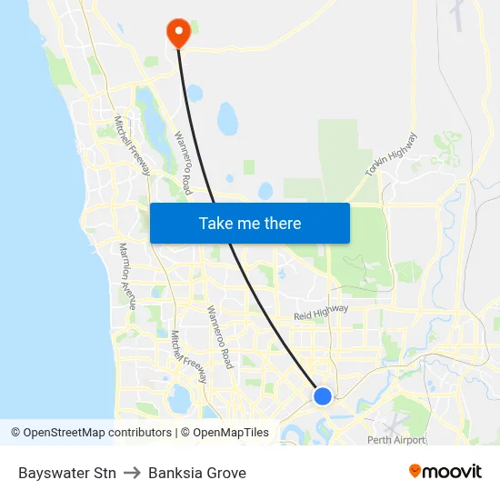 Bayswater Stn to Banksia Grove map