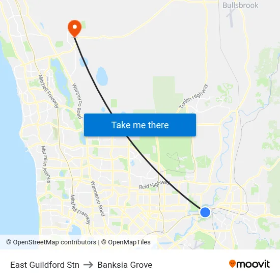 East Guildford Stn to Banksia Grove map