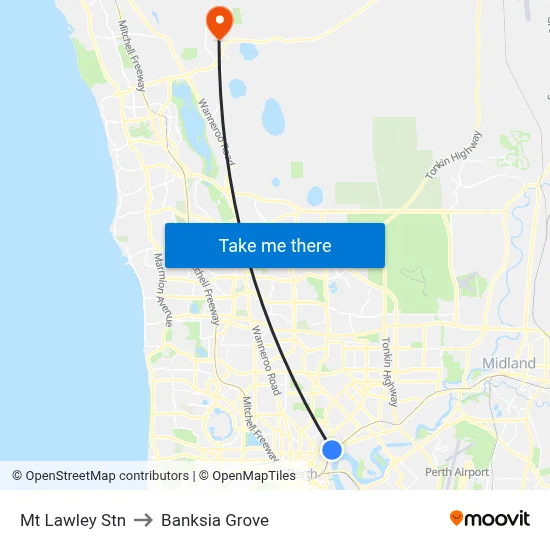 Mt Lawley Stn to Banksia Grove map
