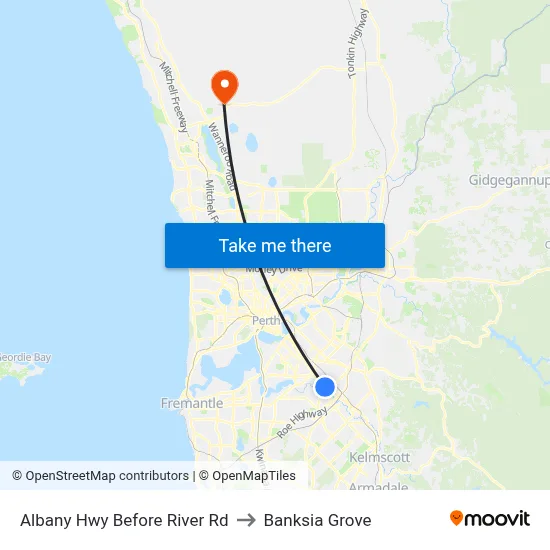 Albany Hwy Before River Rd to Banksia Grove map