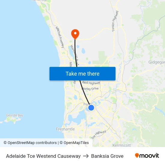 Adelaide Tce Westend Causeway to Banksia Grove map