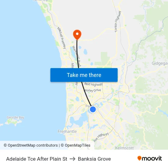 Adelaide Tce After Plain St to Banksia Grove map