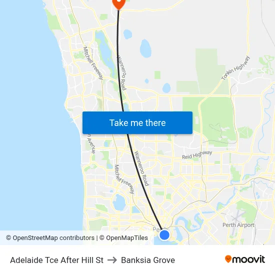 Adelaide Tce After Hill St to Banksia Grove map