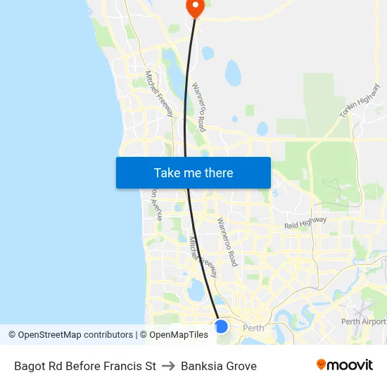 Bagot Rd Before Francis St to Banksia Grove map