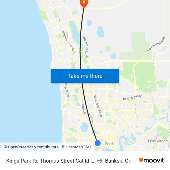 Kings Park Rd Thomas Street Cat Id 140 to Banksia Grove map